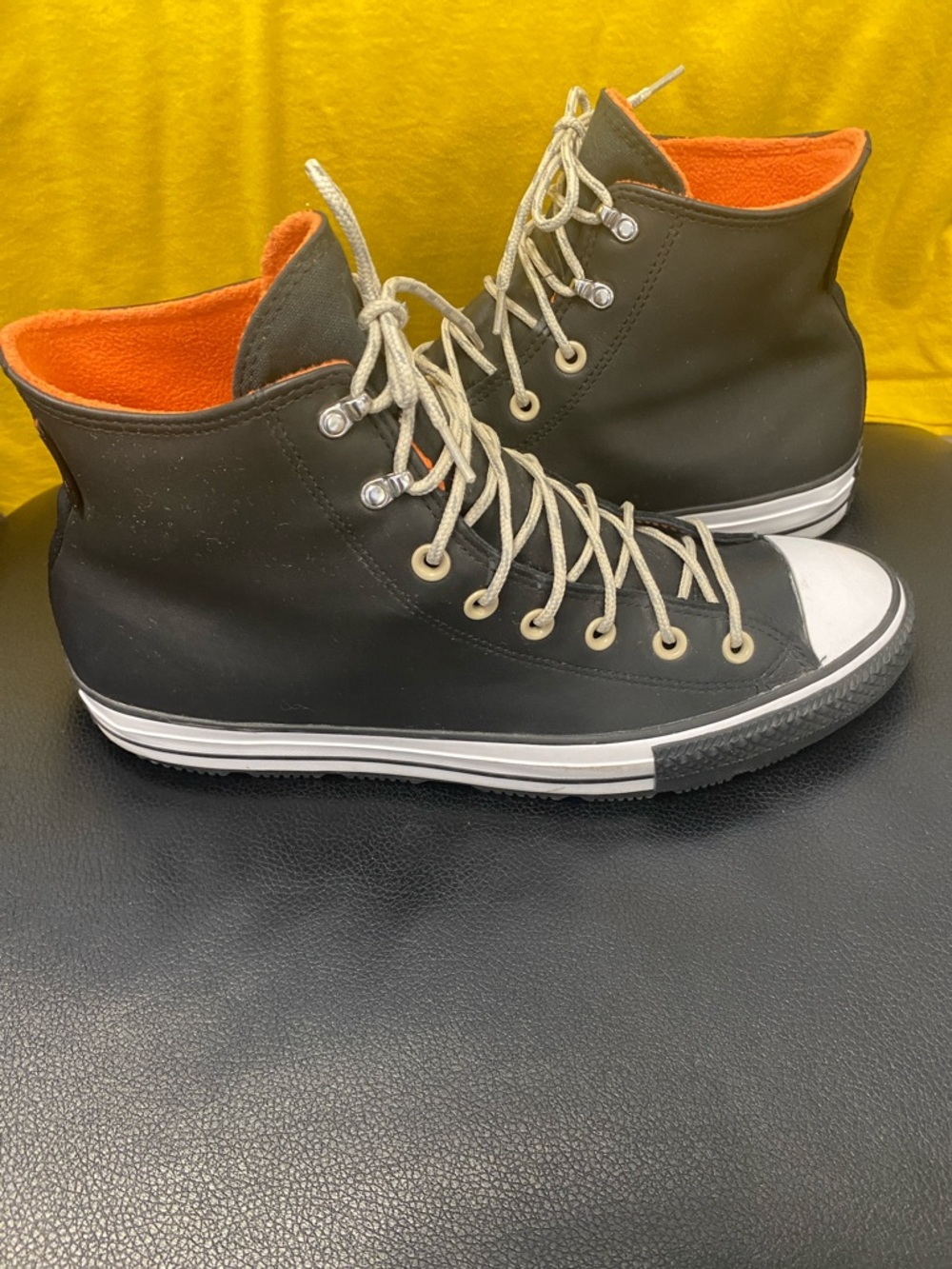 Converse High Top leather Sneakers - Black with Orange Lining - Picture 2 of 5
